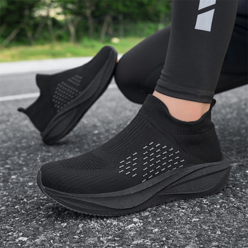Tênis Unissex Slip-On Respiráv - Knit Fabric Lace Up Sneakers avaliação e preço
